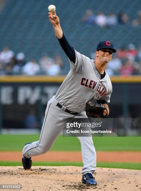 Cleveland Indians starting pitcher Adam Plutko delivers the ball against the Chicago White Sox on June 12, 2018 at Guaranteed Rate Field in Chicago,...