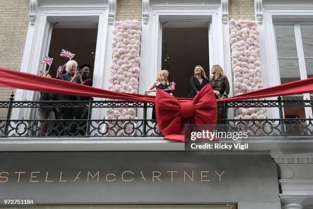 Kylie Minogue, Kate Moss and Stella McCartney seen attending the Stella McCartney flagship store opening party in Mayfair on June 12, 2018 in London,...