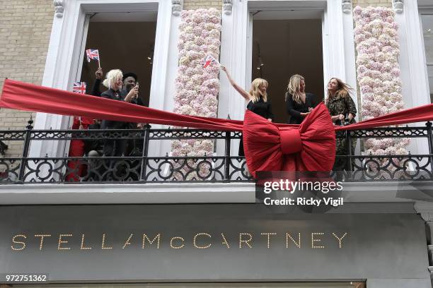 Kylie Minogue, Kate Moss and Stella McCartney seen attending the Stella McCartney flagship store opening party in Mayfair on June 12, 2018 in London,...