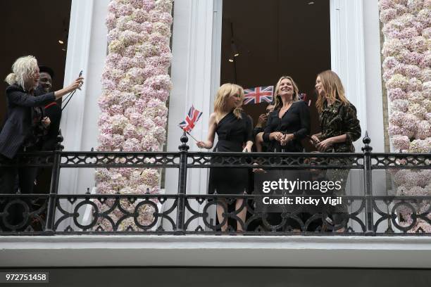 Kylie Minogue, Kate Moss and Stella McCartney seen attending the Stella McCartney flagship store opening party in Mayfair on June 12, 2018 in London,...