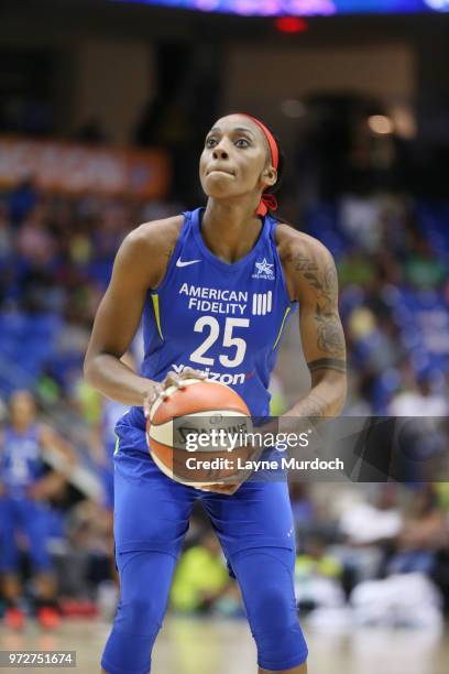 Glory Johnson of the Dallas Wings shoots a free throw during the game against the Phoenix Mercury on June 12, 2018 at the College Park Center in...