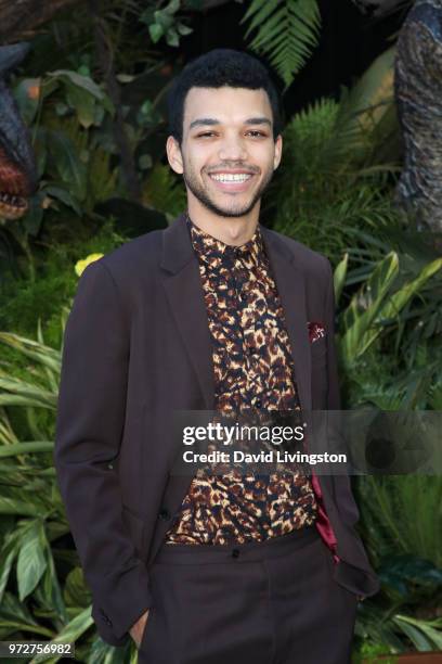 Justice Smith attends the premiere of Universal Pictures and Amblin Entertainment's "Jurassic World: Fallen Kingdom" at Walt Disney Concert Hall on...