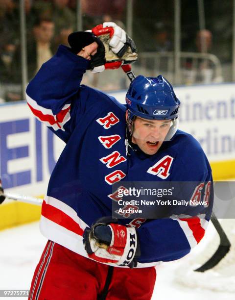 New York Rangers' Jaromir Jagr shows his frustration during the final seconds of a game against the Buffalo Sabres at Madison Square Garden. The...