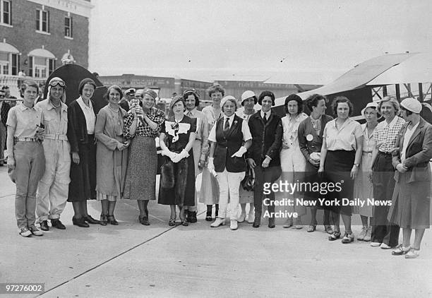 Contestants who flew in the Annette Gipson All Woman's Air Race at Floyd Bennett Airport. They are shown just before takeoff. L. To r: Cecil W....