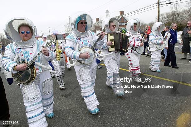 Mummers set the tone - musically and sartorially - at the St. Patrick's Day Parade in Rocky Point, L.I.