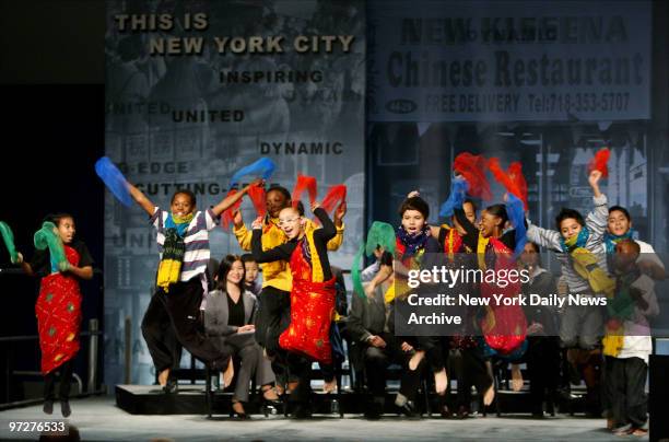 School children dance onstage before Mayor Michael Bloomberg delivers his State of the City address at the Flushing Meadows-Corona Park Indoor Pool...