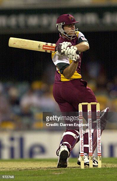 Matthew Hayden of Queensland in action against New South Wales during the Mercantile Mutual Cup cricket match played between Queensland and New South...