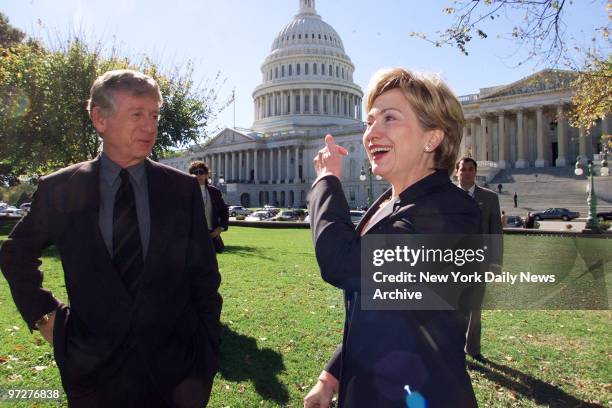 New York Sen. Hillary Rodham Clinton chats with anchor Ted Koppel while taping Nightline on the lawn outside the Capitol building. Clinton also held...