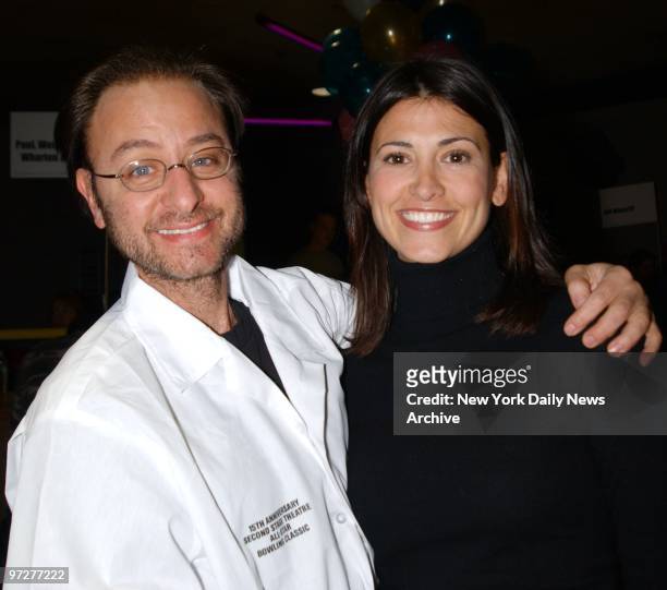 Fisher Stevens and his girlfriend, model Donna Puzio, are on hand for the Second Stage Theatre All-Star Bowling Classic at the Leisure Time Bowling...