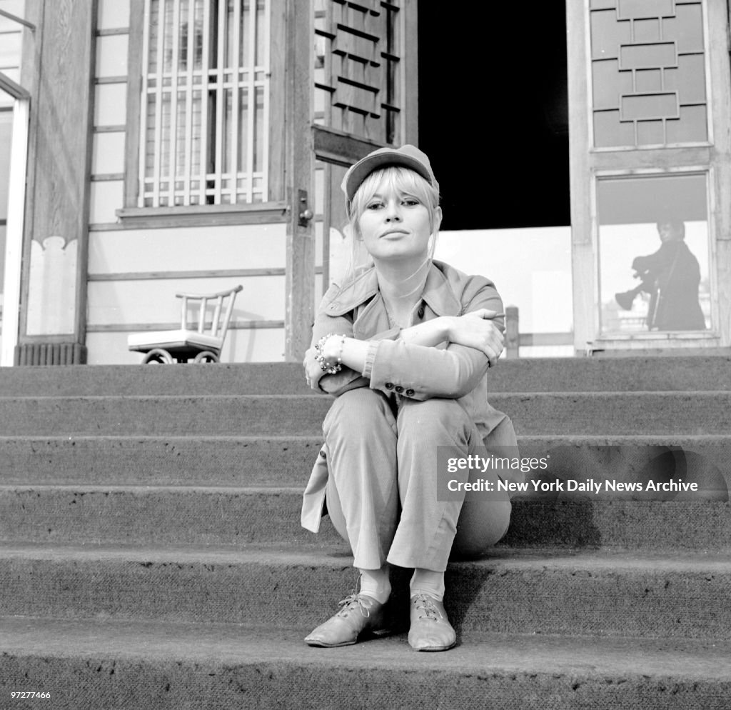 Brigitte Bardot waiting for her car at the Beverly Hills Hot