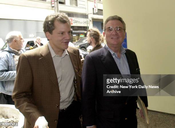 New York Times publisher Arthur Sulzberger Jr. And executive editor Howell Raines arrive at the Loews Astor Plaza on W. 44th St. For a staff meeting...