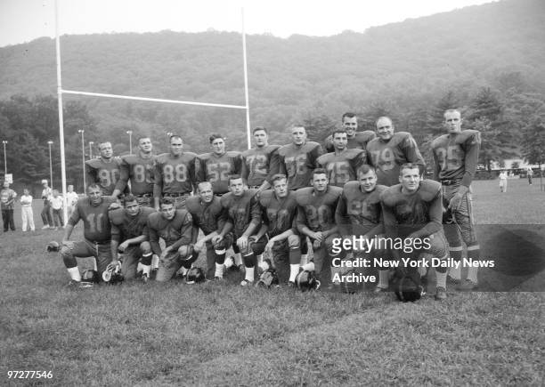 New York Titans football team train at Bear Moutain, New York., : Joe Pagliei, FB, Julian, Bohling, Felt, Jamieson, Grantham, Horndon, Marques,...