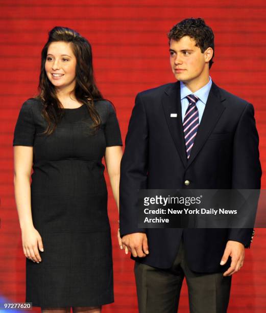 Bristol Palin, daughter of presumptive Republican U.S vice-presidential nominee Alaska Gov. Sarah Palin, and her boyfriend Levi Johnston stand on...