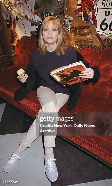 Co-star Kim Cattrall takes a break at at Webster Hall where HBO is filming its new comedy series "Sex and the City."