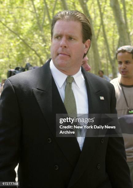 Former cop Charles Scharwz outside Brooklyn Federal Court where jury deliberations went into a sixth day. Later, the jury convicted Schwarz of...