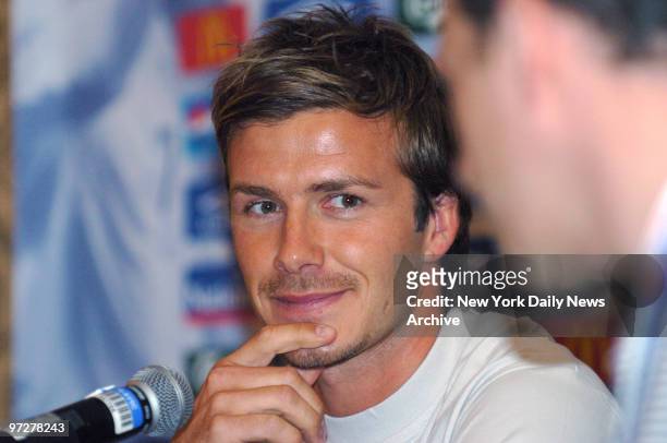 British soccer star David Beckham speaks during a news conference at the InterContinental The Barclay New York hotel on E. 48th St. He's in town to...