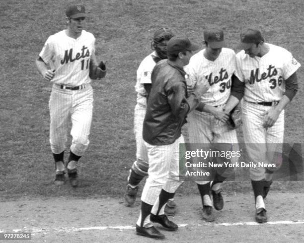 Mets vs. Baltimore Orioles. 1969 World Series.N.Y. Mets vs. Baltimore Orioles. 1969 World Series. Game 3., Happy Mets wear big grins as they walk off...