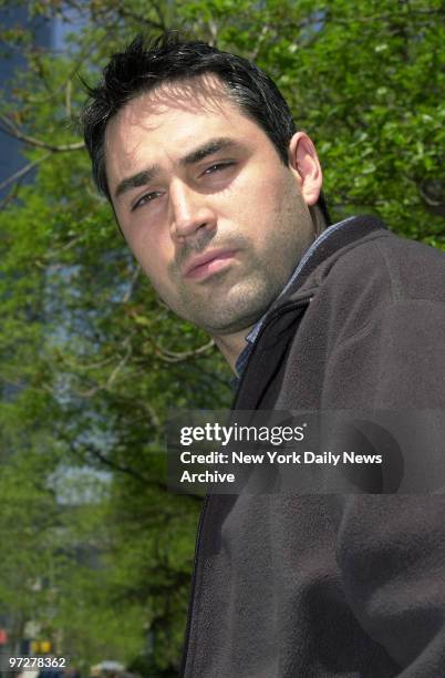 Screenwriter Alex Garland at Central Park South and Seventh Ave. His film, "28 Days Later," will be opening in New York theaters in June.