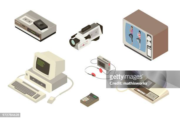 bildbanksillustrationer, clip art samt tecknat material och ikoner med 1980-talet digital utrustning illustration - mathisworks