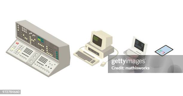 ilustraciones, imágenes clip art, dibujos animados e iconos de stock de evolución de la computadora - evolution history