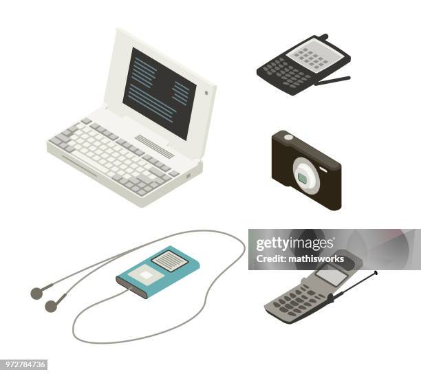 technology devices of the 1990s-2000s - mathisworks stock illustrations