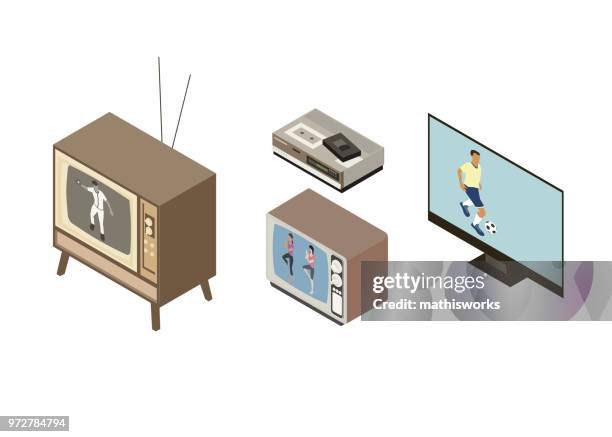the evolution of the television - videocassette stock illustrations