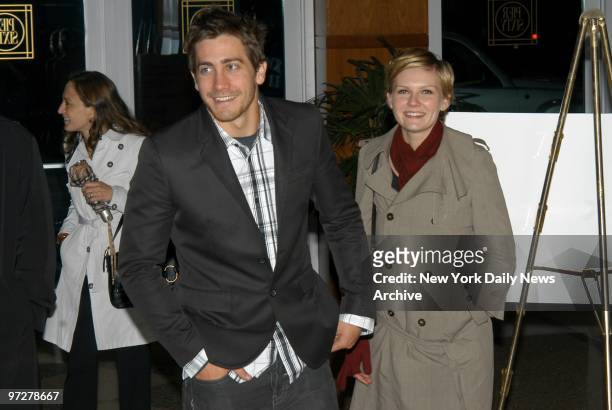 Jake Gyllenhaal and girlfriend Kirsten Dunst are at Pier Sixty at Chelsea Piers for the Food Bank for New York City's annual awards dinner.