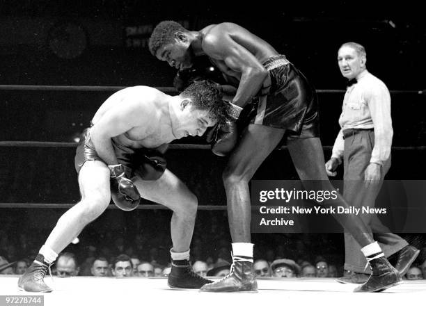 Jake LaMotta against Jackie Wilson at the Garden. LaMotta won in the 10th round.