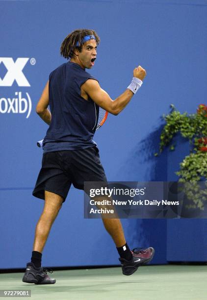 James Blake of the U.S. Is pumped up after a point during a match against Mariano Zabaleta of Argentina in first-round play at the U.S. Open at...