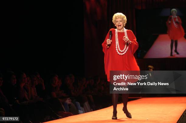 Broadway legend Elaine Stritch walks the runway during the 2006 Heart Truth Red Dress Collection show at the Tent in Bryant Park on the opening day...