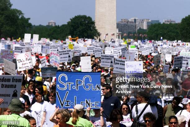 The Mall is filled with women - and some men - bearing their messages calling for gun controls at the Million Mom March in the nation's capital.,