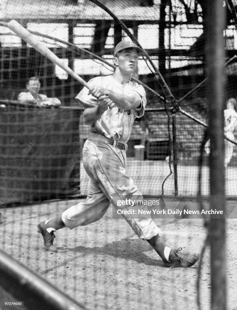 Brooklyn Dodgers' outfielder George Shuba takes some practic