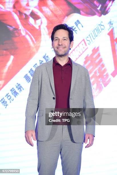 Paul Rudd and Evangeline Lilly promote their new film "Ant-man and the Wasp" on 12th June, 2018 in Taipei, Taiwan, China.