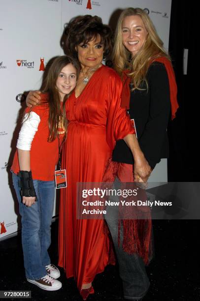 The legendary Eartha Kitt clad in a crimson Kai Milla gown, embraces her daughter, Kitt, and granddaughter Rachel backstage during the 2006 Heart...