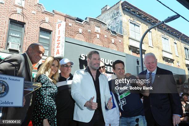 Joe Causi, Kelly Preston, John Gotti Jr., John Travolta, William DeMeo and New York State Senator Marty Golden attend John Travolta Receives Lifetime...