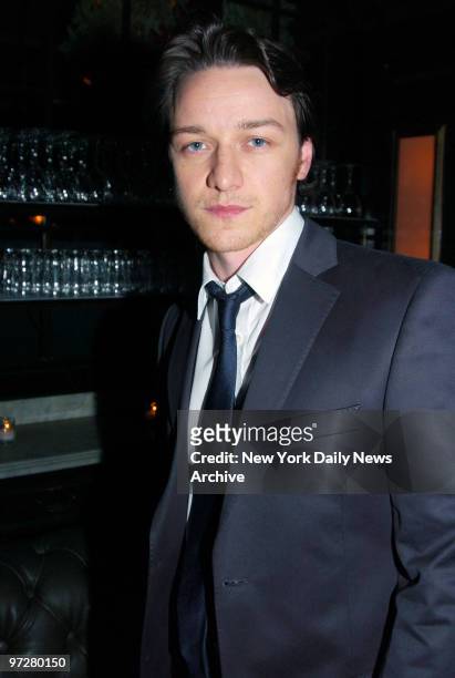 James McAvoy is at Balthazar restaurant for the Cinema Society's after-screening party for the movie "Atonement." He stars in the film.