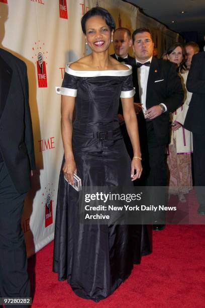 Secretary of State Condoleezza Rice arrives for the Time 100 dinner, celebrating Time magazine's 100 most influential people in the world, at the...