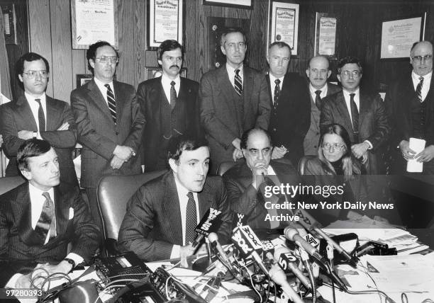 Bronx District Attorney Mario Merola and Federal Prosecutor Rudolph Giuliani during press conference at Bronx County Courthouse.