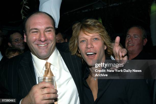 James Gandolfini and Jon Bon Jovi get together at party after the screening of the fourth-season premiere of HBO's "The Sopranos" at Rockefeller...