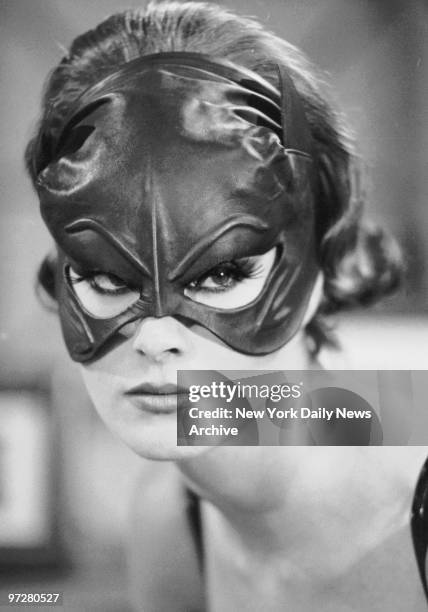 Sean Young in Cat Woman costume in dressing room at the Joan Rivers Show.