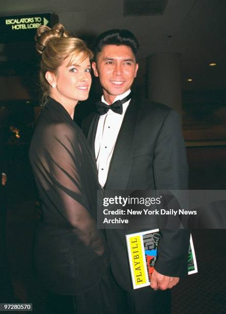 Lou Diamond Phillips and wife Kelly attending Tony Awards party at the Marriott Marquis Hotel.