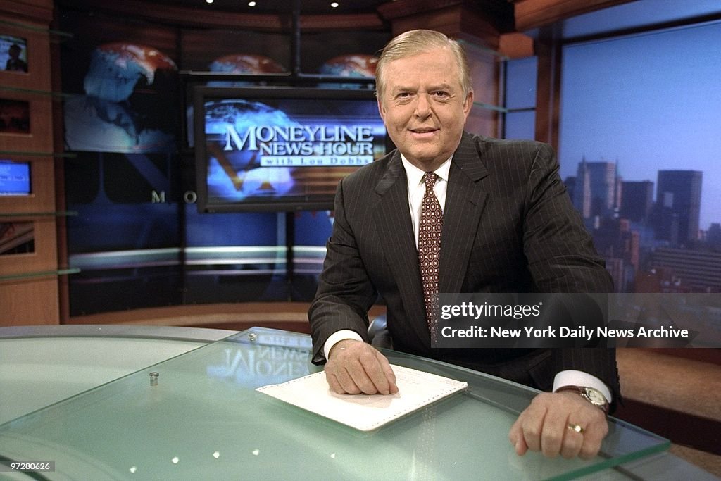 Lou Dobbs on the set of Moneyline at CNN.