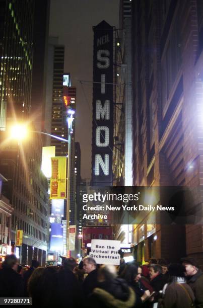 The marquee of the Neil Simon Theatre on W. 52nd St., where the Broadway musical "Hairspray" normally plays, is dark tonight after the show's actors...