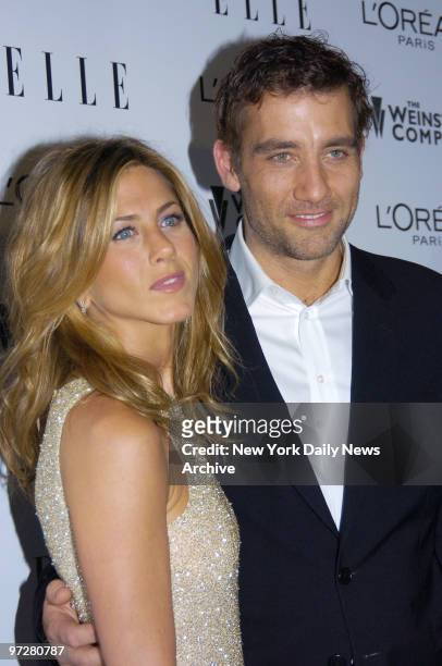 Jennifer Aniston and Clive Owen arrive at the Loews Lincoln Square Theater for the premiere of the movie "Derailed." They star in the film.