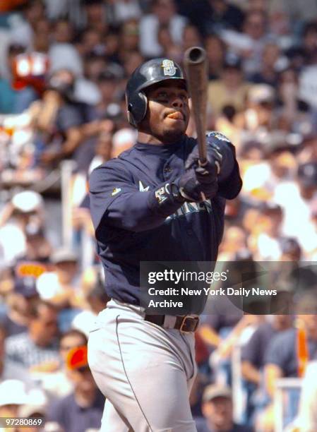 Seattle Mariners' Ken Griffey Jr. Makes a hit against the Yankees at Yankee Stadium.