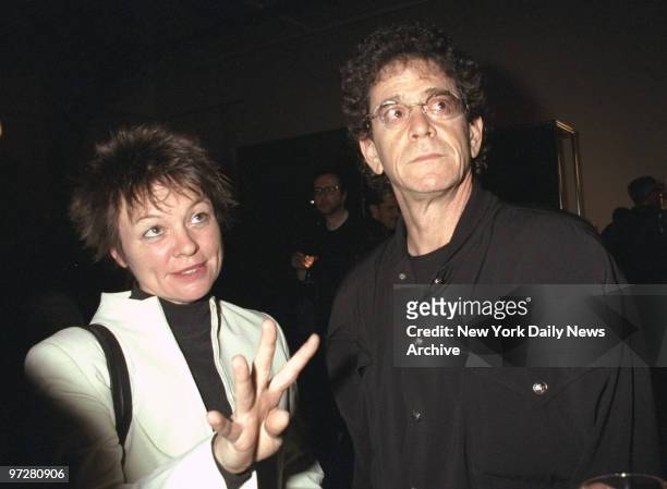 Lou Reed and girlfriend Laurie Anderson attending cocktail party for Peter Gabriel's CD-ROM "Eve" at Chelsea Piers.