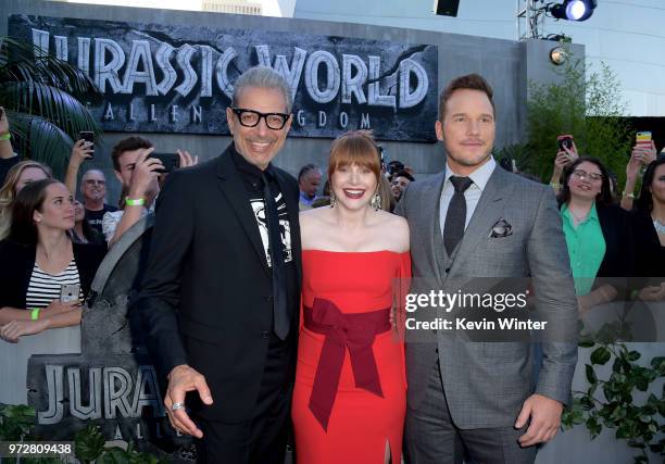 Jeff Goldblum, Bryce Dallas Howard and Chris Pratt attend the premiere of Universal Pictures and Amblin Entertainment's "Jurassic World: Fallen...