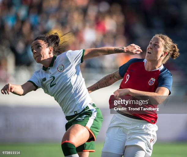 Isabell Herlovsen of Norway, Sophie Perry-Campbell of Republic of Ireland during 2019 FIFA Womens World Cup Qualifier between Norway v Republic of...