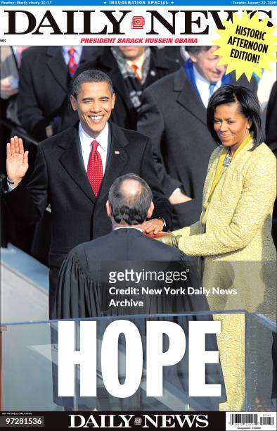 Daily News front page January 20 Headline: HOPE, President Barack Obama and First Lady Michelle Obama, Historic Afternoon Edition