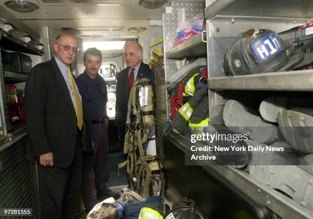 James Woolsey , named by the mayor to the new Terrorism Preparedness Task Force, tours the Maspeth, Queens, firehouse of the Squad 288 HazMat team,...